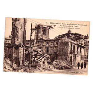 Reims Postcard Ruins German Retreat Talleyrand Street Theater Vintage Historical